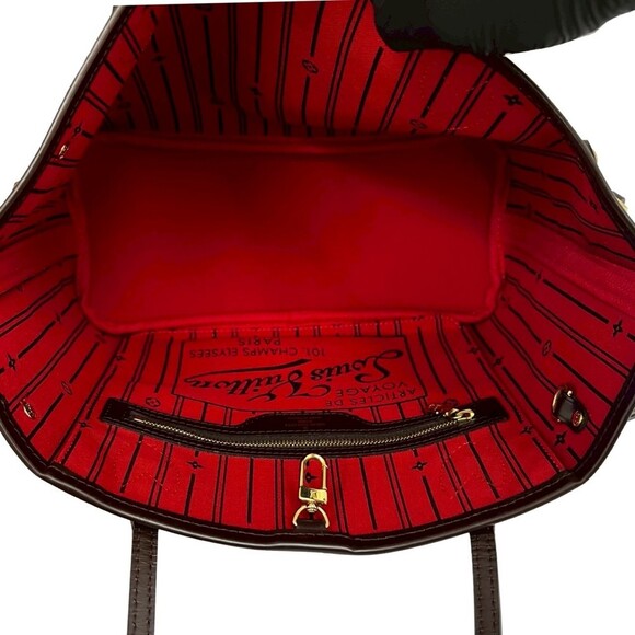 LOUIS VUITTON Authentic Brown Damier Leather Neverfull PM Tote Bag - Picture 9 of 10